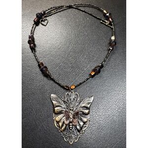 elegant handcrafted 18" beaded necklace with butterfly pendant